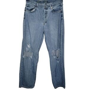 Wild Fable Straight Jeans Womens 12 Light Wash Blue Super High Rise Ripped Knee